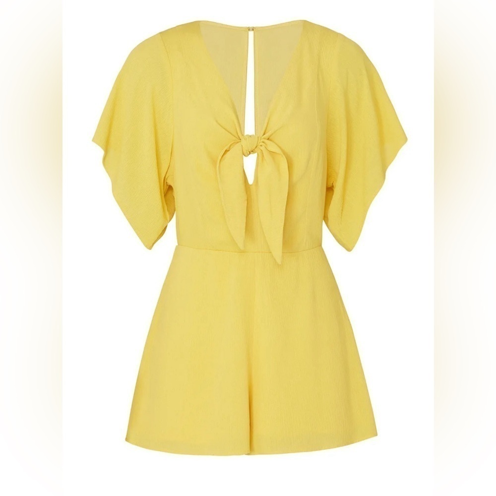Louna mustard yellow short sleeve romper with tie, keyhole cutout in back size S